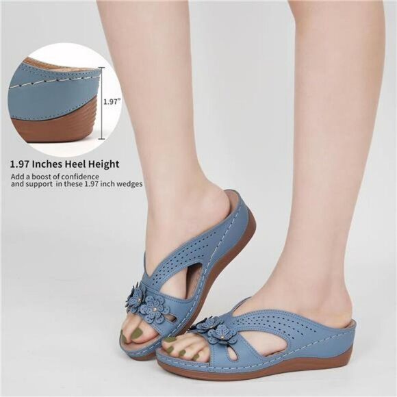 Ecetana Wedge Sandals for Women Slip On Platform Slides Memory Foam Comfort - Picture 5 of 7